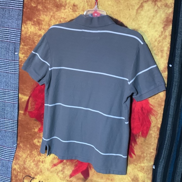 OLD NAVY-men’s gray/white stripe cotton short sleeve button polo shirt - Picture 7 of 10